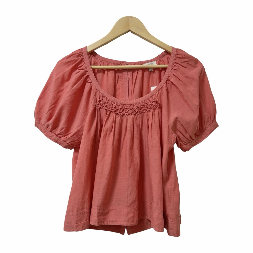 Anthropologie Pilcro Puff Sleeve Lightweight Flowy Top Size S Coral Orange Bohoโ